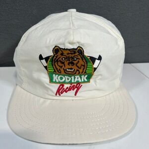 Vintage Kodiak Racing Snapback Hat White Made in USA Bear Logo Trucker Cap Mens